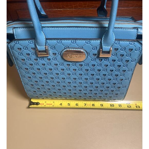 Brangio Italy Millionaire Double Layer Crystal Engraved Matte Satchel Ocean Blue - Picture 15 of 16